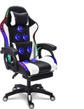 Video Game Chair with Speakers and RGB Lights, Massage Ergonomic Computer Gaming Chair with Footrest and Lumbar Support, 90°-135° Tilt Rocking Chair Gaming Chairs for Adults,White