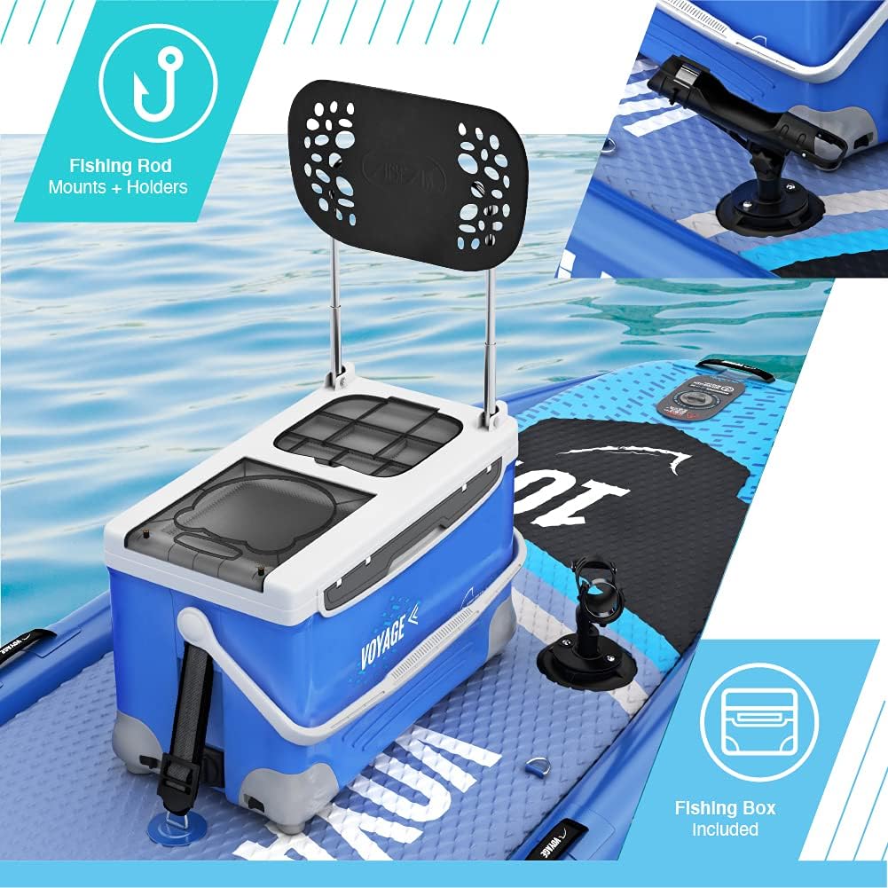 Bluefin SUP Voyage 10'10 Package with Cooler Box | Ultimate Activity Stand Up Inflatable Paddle Board | Added Stability | 20% Extra Width | Side Rails | 2X Fishing Rod Mounts | 5 Year Warranty