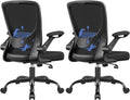 BESTFAIR Ergonomic Office Chair, Mesh Computer Desk Chairs with Lumbar Support, Swivel Desk Chair with Flip-up Arms and Adjustable Height, Black, 2-Pack