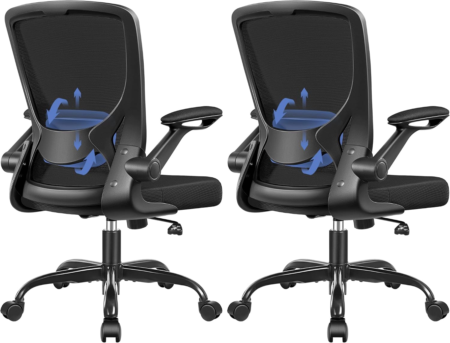 BESTFAIR Ergonomic Office Chair, Mesh Computer Desk Chairs with Lumbar Support, Swivel Desk Chair with Flip-up Arms and Adjustable Height, Black, 2-Pack