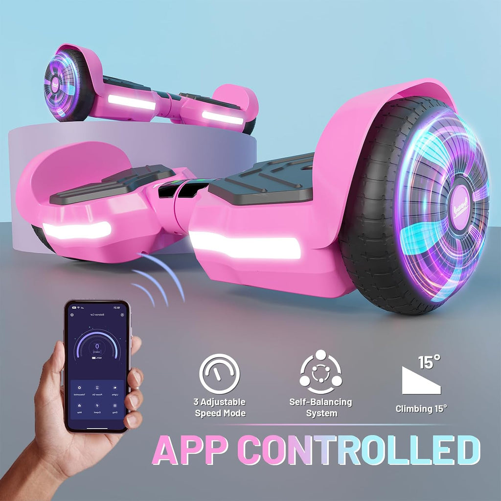 SIMATE Scooter, Bluetooth Speakers and LED Light-Up Wheels, APP Control, Dual 250W Motors, 8.5 mph Max Speed & 8.5 Miles Max Range, Gifts for Kids Adults Girls Boys