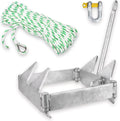 MARINE SYSTEM Galvanized Boat Folding Square Anchor Kit with 3/8 inch x 150 FT Rope and Shackle 13lb, 19lb, or 25 lb