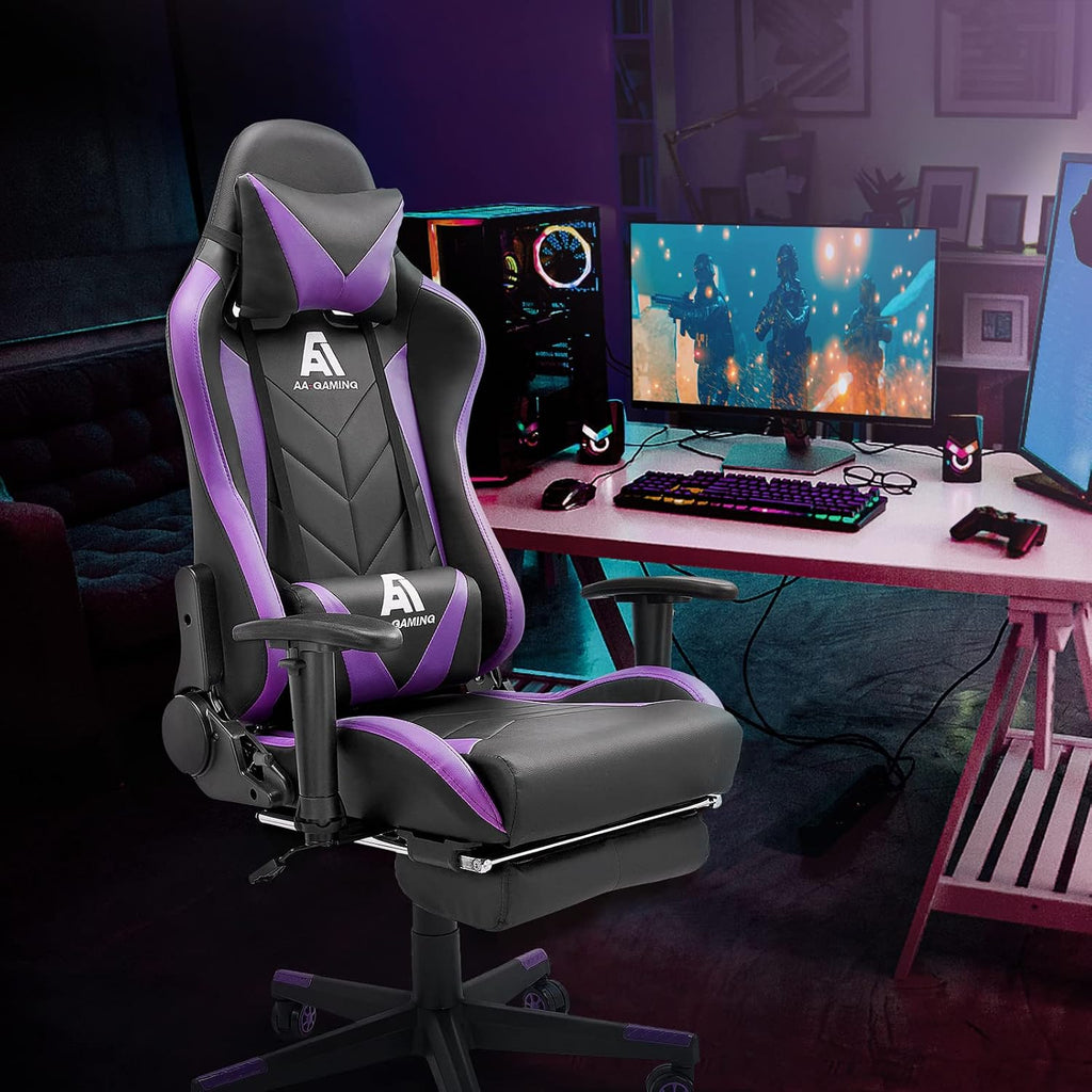 Gaming Chair High Back Ergonomic Computer Racing Chair Adjustable Office Chair with Footrest, Lumbar Support Swivel Chair - Upgraded Version BlackPurple