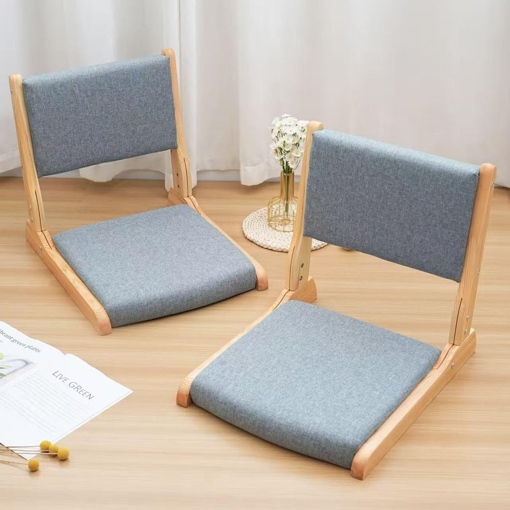 Japanese Floor Chair with Back Support, Foldable Meditation Chair, Legless Tatami Chair with Cushion, Floor Seat for Living Room, Bedroom, Bay Window (2, Dark Gray)
