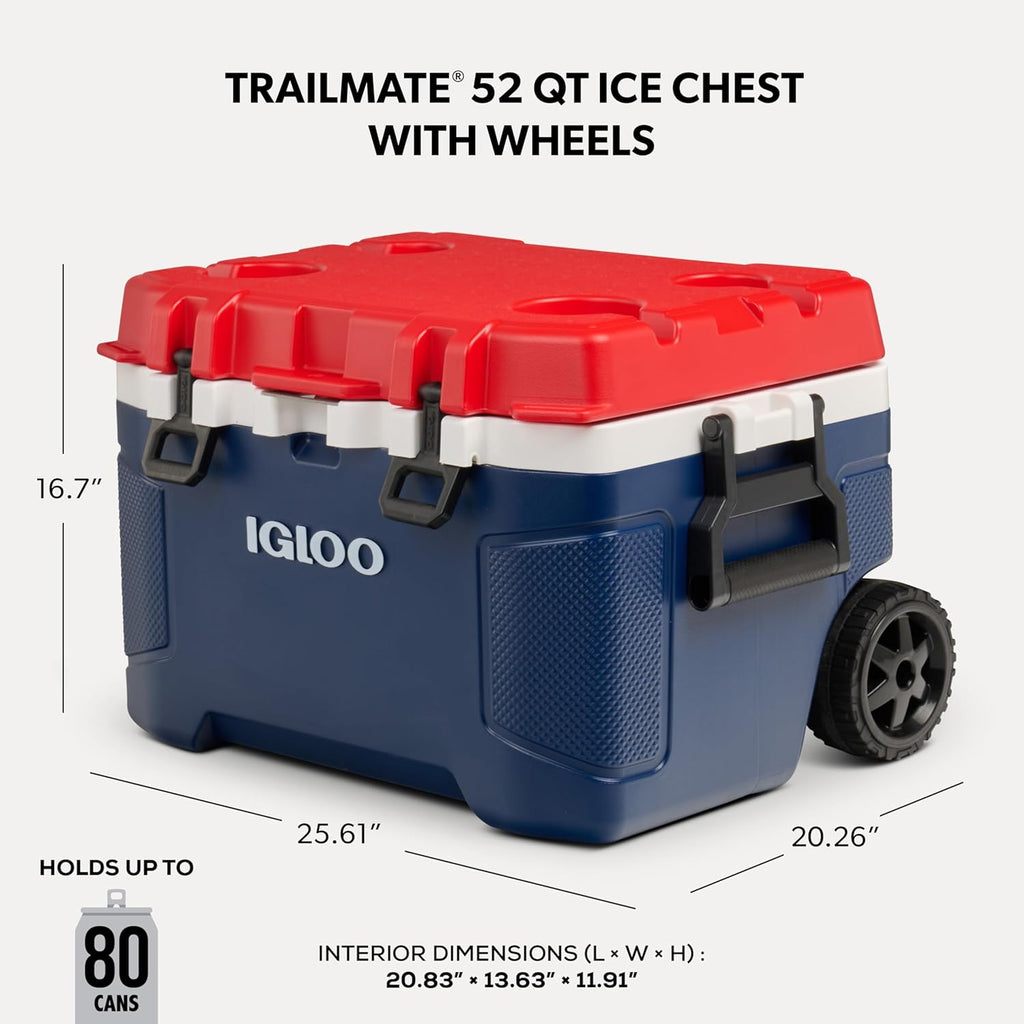 Igloo Trailmate 52Qt Wheeled Cooler, Insulated Hard Shell Ice Chest, Americana