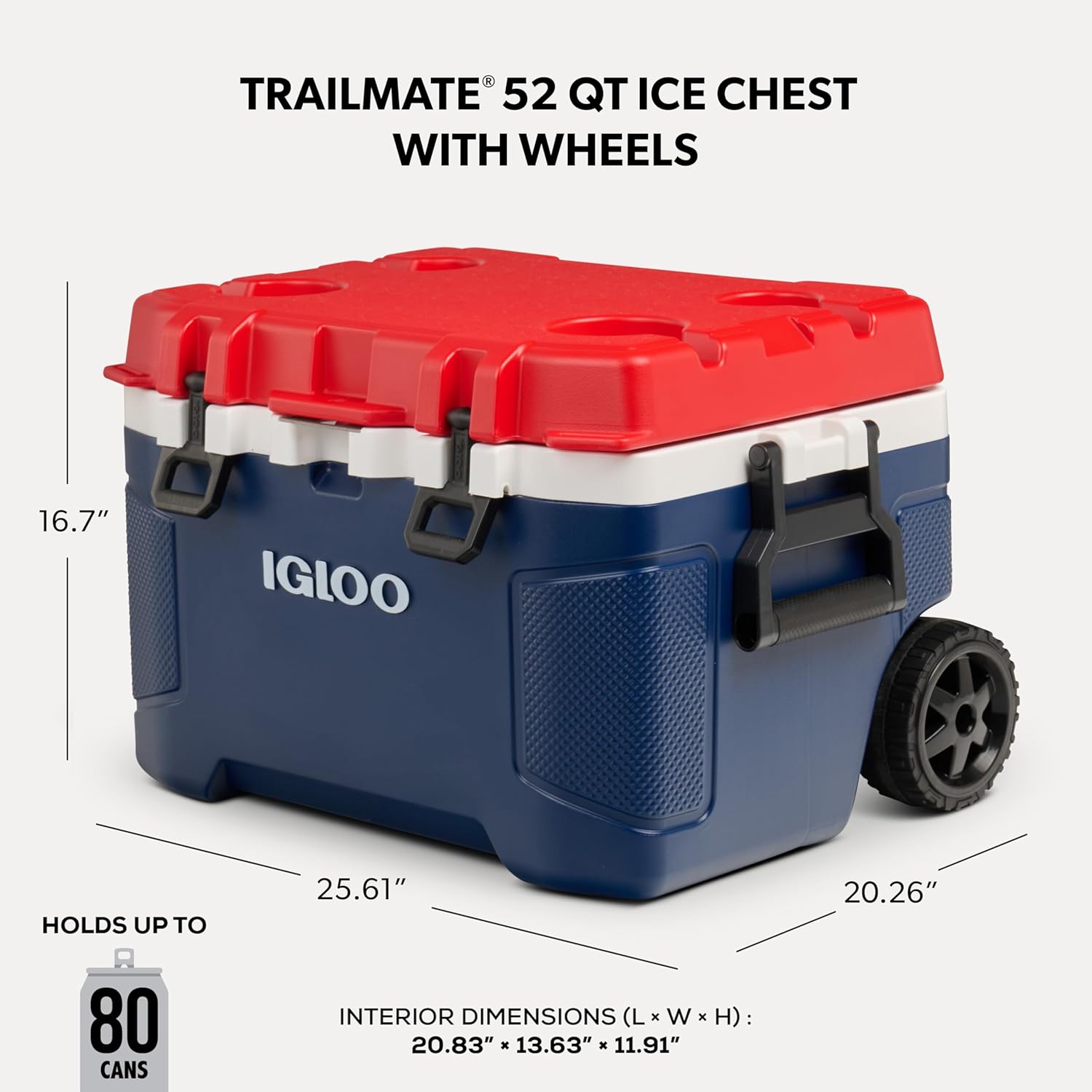 Igloo Trailmate 52Qt Wheeled Cooler, Insulated Hard Shell Ice Chest, Americana
