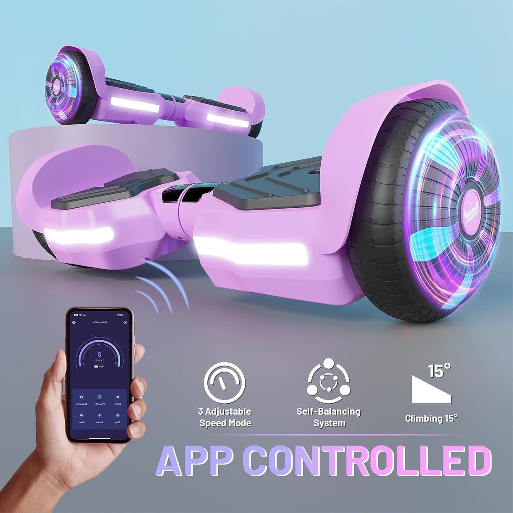 SIMATE Scooter, Bluetooth Speakers and LED Light-Up Wheels, APP Control, Dual 250W Motors, 8.5 mph Max Speed & 8.5 Miles Max Range, Gifts for Kids Adults Girls Boys