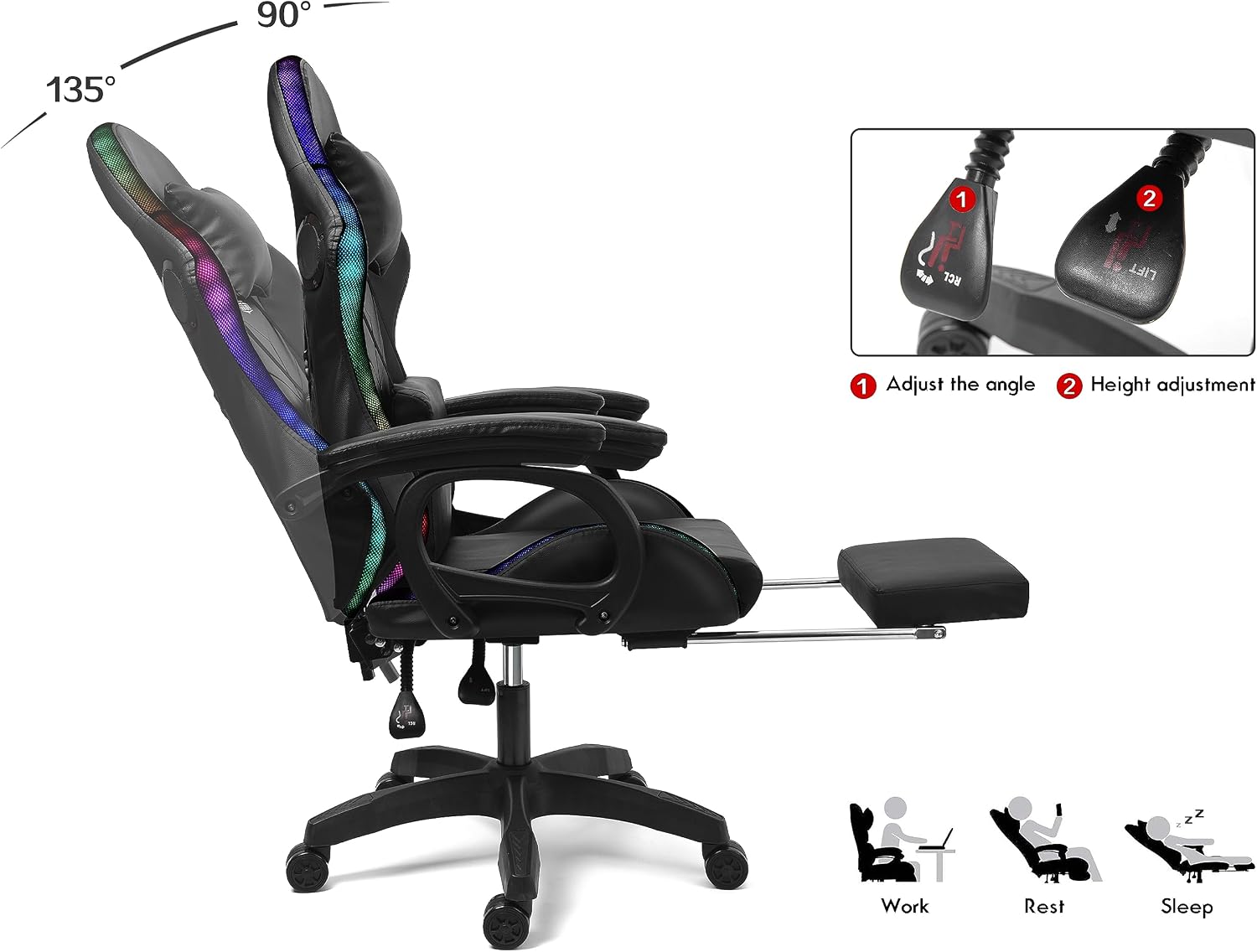 Enhance Your Gaming Experience with Our Ergonomic Reclining Gaming Chair with RGB LED Lights, Massage and Dual Speakers - Perfect for Adults, Teens and Kids! (Pink + White)