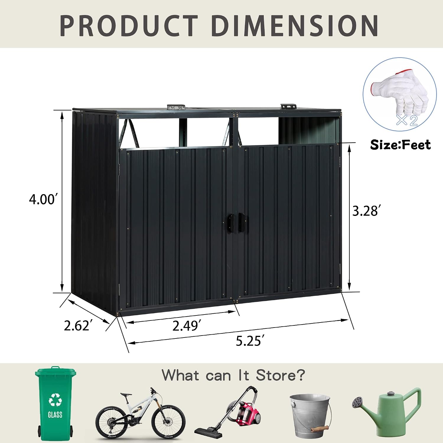 Garbage Bin Shed for 2 Trash Cans, Outdoor Metal Enclosure with Lockable Door & Ventilation, Galvanized Steel Construction, for Yard, Garden, and Lawn Garbage Storage,Easy Assembly (Charcoal, 2 Doors)