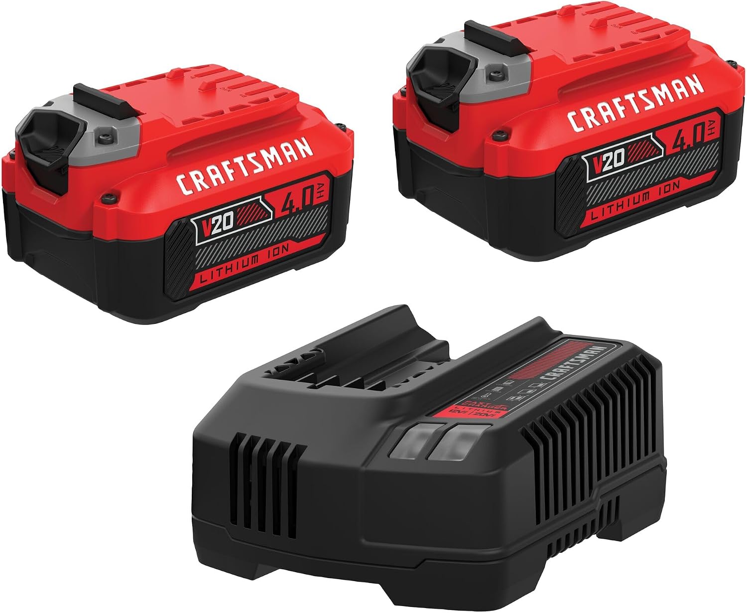 CRAFTSMAN 20V Power Tool Battery 2-Pack, Lithium-ion with Charger (CMCB204-2CK)