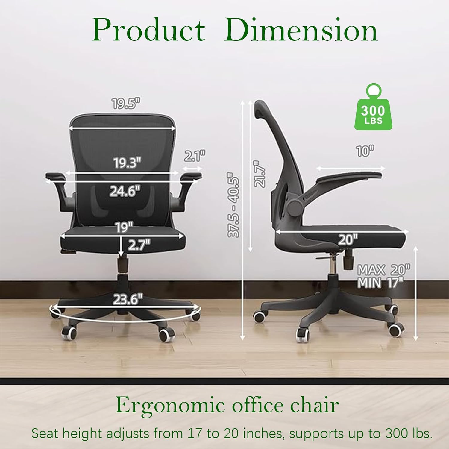 balmstar Ergonomic Office Chair, Mesh Desk Chair with Adjustable Lumbar Support and 90°-130° Recline, 350lbs High Back Computer Chair with Silent Wheels, Breathable Home Office Chair for Adult