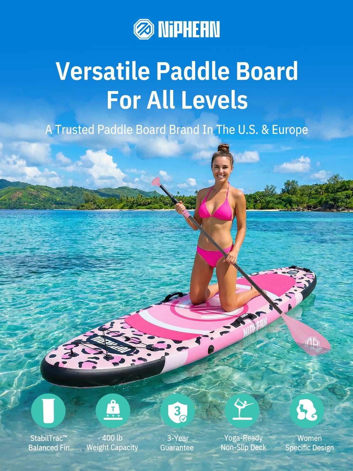Niphean（Ultra-Light） Inflatable Paddle Board with StabilTrac Fin and Durable SUP Accessories, 10' Stand Up Paddle Boards for Adults & Youth, Versatile Yoga Paddle Board, Gift Ideas