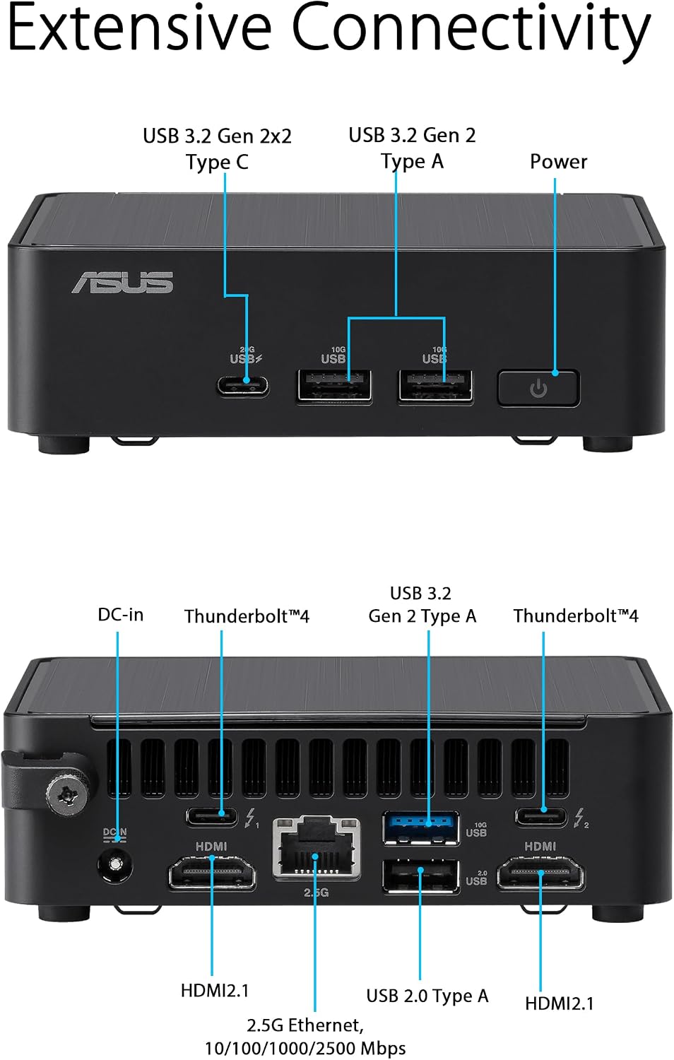 ASUS NUC 14 Pro Tall Full System Mini PC with Intel 14th Gen Core Ultra 5 125H, 16GB DDR5 RAM, 512GB PCIe G4x4 NVMe SSD, Thunderbolt 4, Win 11 Pro, Toolless Chassis Access, VESA Mount Included