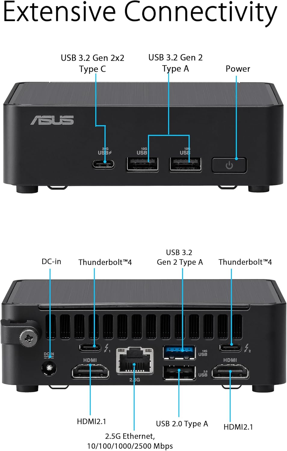 ASUS NUC 14 Pro Tall Full System Mini PC with Intel 14th Gen Core Ultra 7 155H, 32GB DDR5 RAM, 1TB PCIe G4x4 NVMe SSD, Thunderbolt 4,Win 11 Pro, Toolless Chassis Access, VESA Mount Included