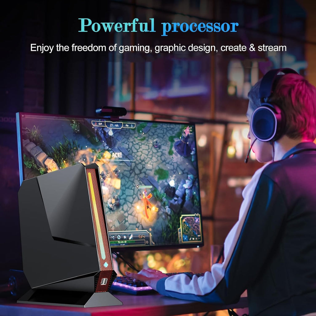 Mini PC, Intel Core I7-8750H Gaming Computer with Nvidia GTX1050 RGB Lights Mini Computer, 16GB DDR4 512GB NVMe SSD, Support Triple 4K Display/WiFi6 BT5.2/RJ-45, Windows 11 Pro Desktop PC, Black