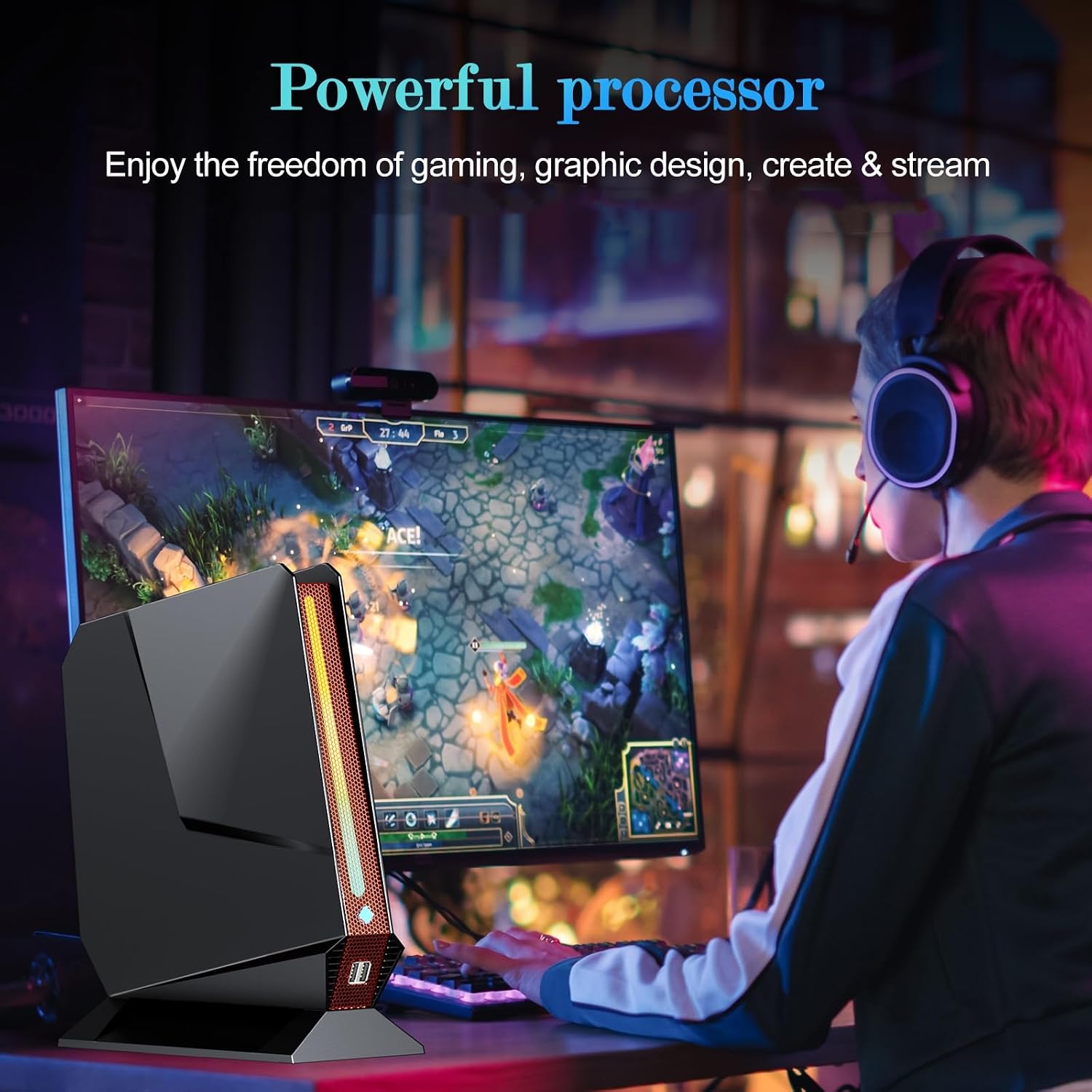 Mini PC, Intel Core I7-8750H Gaming Computer with Nvidia GTX1050 RGB Lights Mini Computer, 16GB DDR4 512GB NVMe SSD, Support Triple 4K Display/WiFi6 BT5.2/RJ-45, Windows 11 Pro Desktop PC, Black