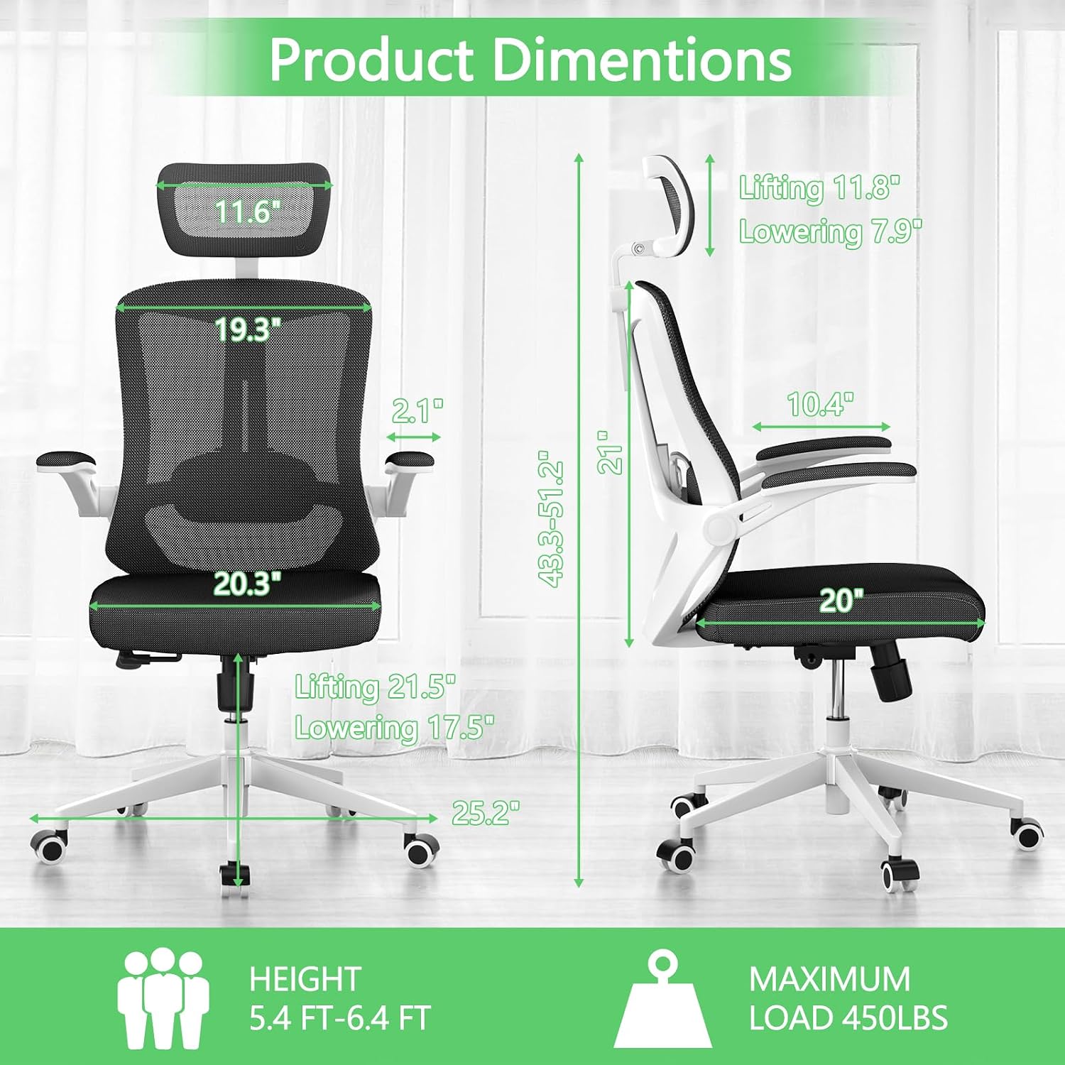 balmstar Office Chair Desk Chair, Ergonomic Mesh Computer Chair with 90-130° Recline & 360° Smooth-Rolling Casters, Lumbar Support Task Chair for Home Office, Comfortable for Women, Teens(B-Black)