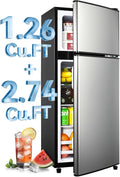 Anypro 4.0 Cu.Ft Fridge with Freezer, Double Door Refrigerator with 6 Level Thermostat, LED Light, Adjustable Glass Shelves for Bedroom, Office, Dorm, Apartment, Silver