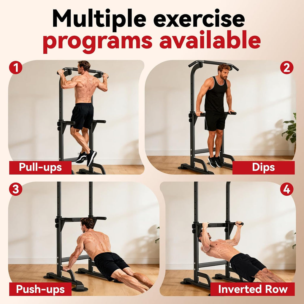 WATBKHE Power Tower Pull Up Dip Station Foldable, Pull Up Bar Station Adjustable, Multi-Function Home Gym, Strength Training Fitness Equipment, Triangular Design, for Home Outdoor