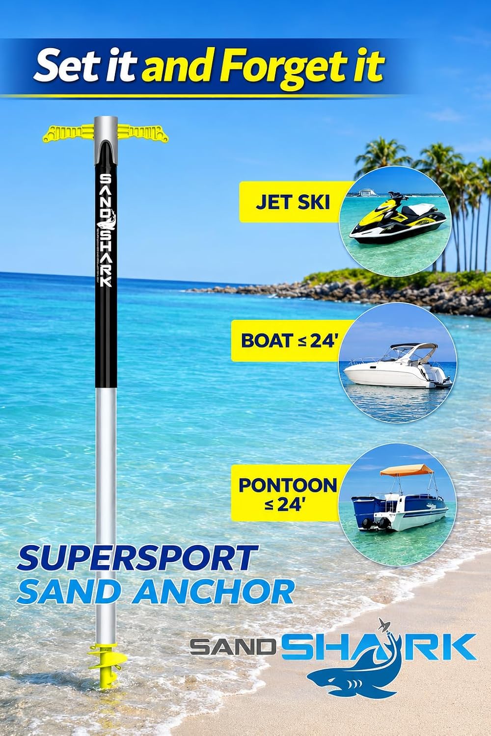 SandShark Supersport 3.0 Shallow Water Anchor - Great Jet Ski, PWC, Pontoon Boat Accessory - Adjusts 29'-48' w/Case