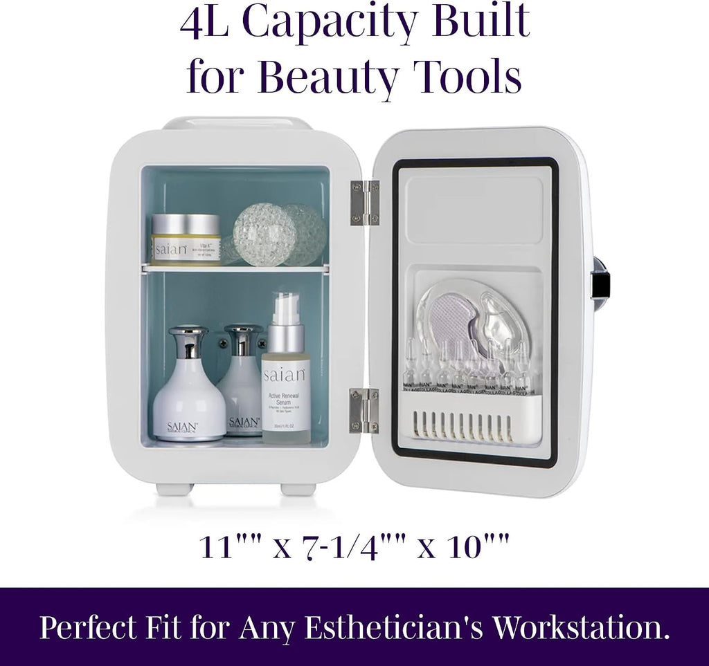 Saian Esty Fridge for Skincare Products - Compact 4L Portable Mini Fridge with Quiet Dual Cooling and Warming for Beauty Tools - Ideal for Desktop, Office or Countertop Use in Home, Spa or Studio