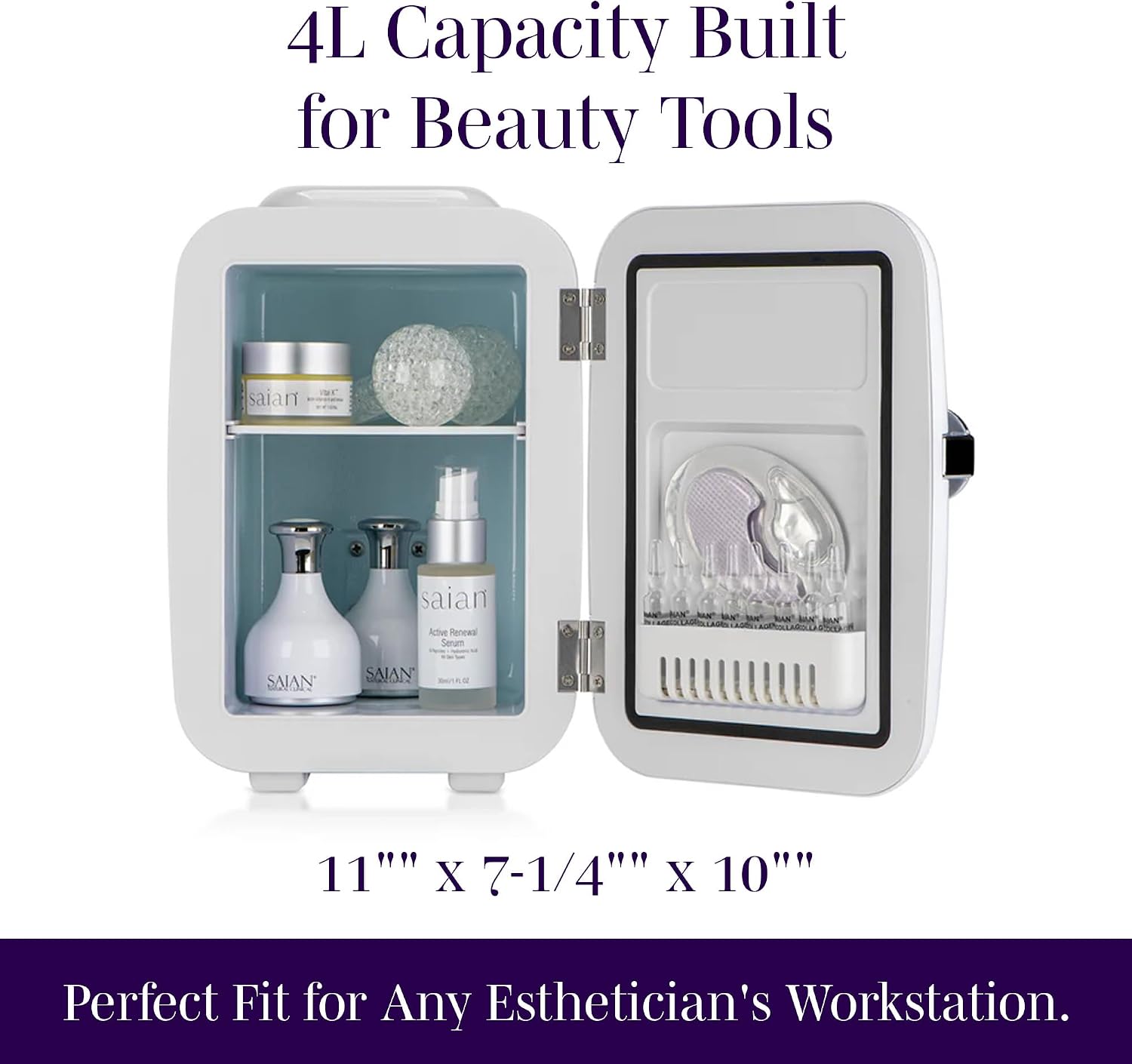 Saian Esty Fridge for Skincare Products - Compact 4L Portable Mini Fridge with Quiet Dual Cooling and Warming for Beauty Tools - Ideal for Desktop, Office or Countertop Use in Home, Spa or Studio