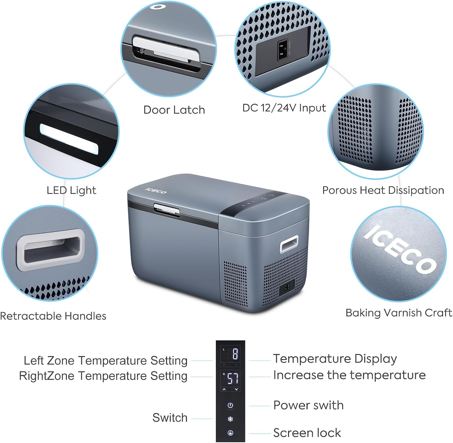 ICECO GO20 Portable Refrigerator, Dual Zone 12 Volt Fridge With APP Control, 21Quart Car Fridge Powered by SECOP, 0℉～50℉, AC/DC, For RV, Car, Truck (GO20 Grey+Battery)