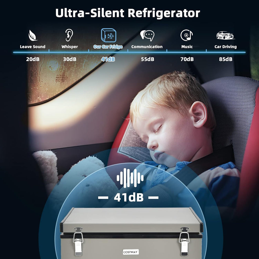 COSTWAY 68-Quart Car Refrigerator, Portable Chest Freezer(-11℉- 50℉) with 12V/24V DC & 110V/240V AC Adapter, Electric Compressor Fridge Cooler for Vehicles, Truck, RV, Camping, Traveling, Grey