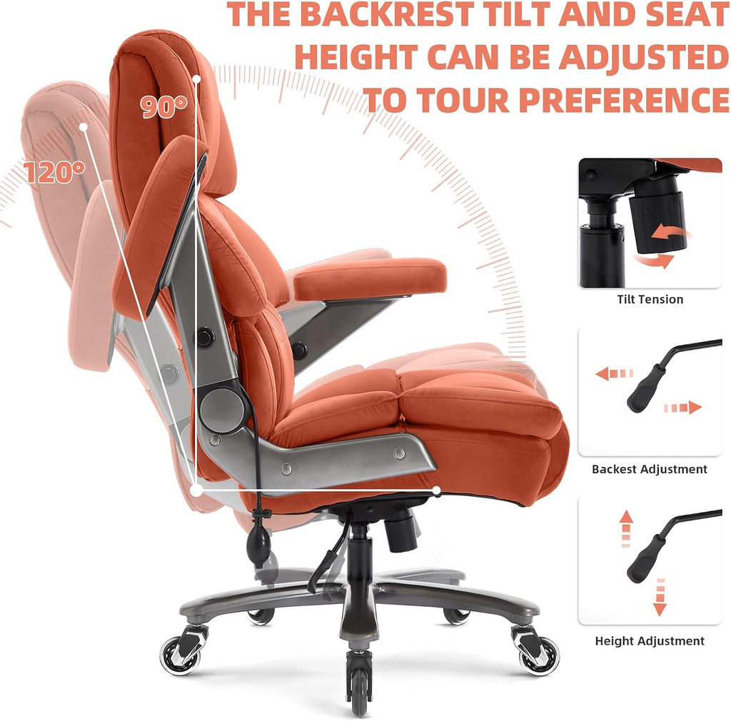 VUZI 700LBS Large Heavy Duty Office Chair with 3D Flip Arms, Big and Tall Plus Size Fabric Executive Desk Chairs, High Back Extra Wide Computer Chair with Adjustable Lumbar Support, Sturdy Metal Base