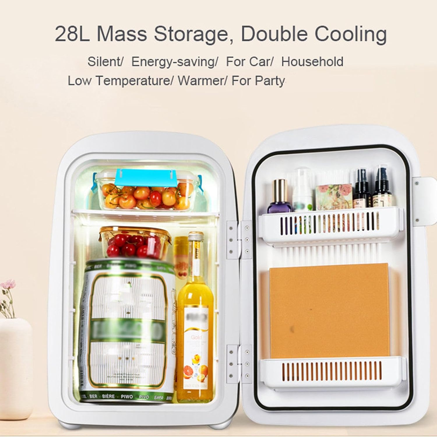 Mini Fridge Electric Cooler and Warmer for Car 12V DC/220VAC Car Refrigerator 25 Liter Capacity Portable Car Fridge for Skincare, Beverage, Food, Home, Office,White