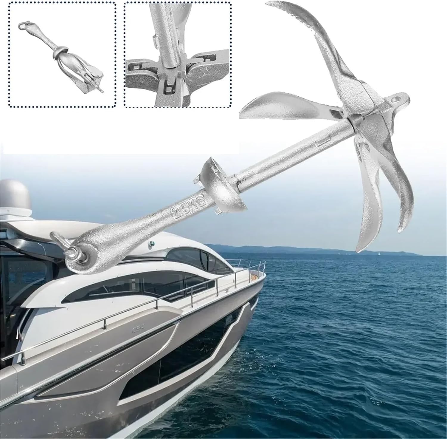 Folding Anchor, 2.5KG/3.2KG Cast Aluminum Boat Folding Grapnel Anchor Docking Hardware for Marine Yacht Canoe,for Small Boats Canoe Paddle Boards