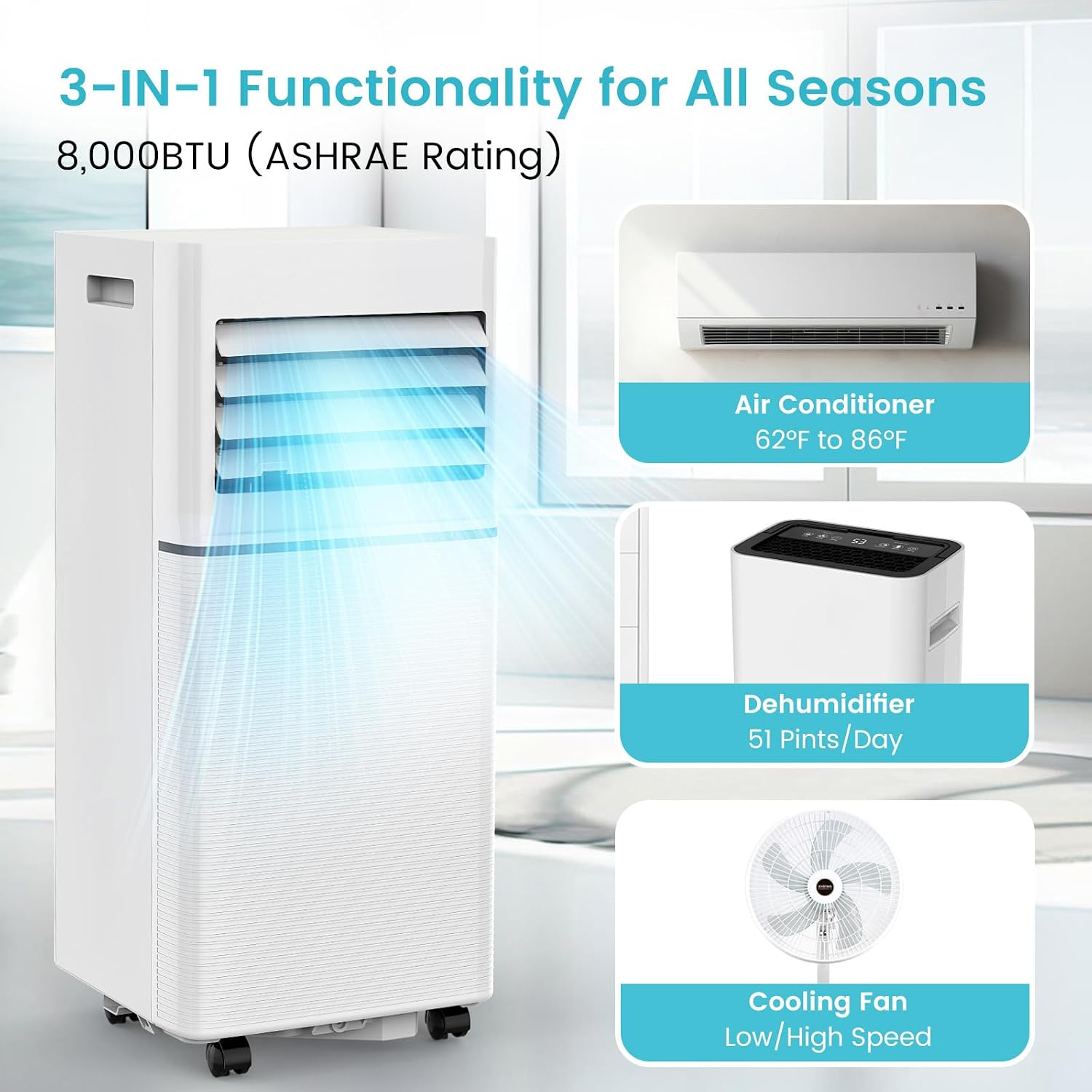 Antarctic Star Portable Air Conditioners 10,000 BTU, Small Portable AC with Cooling, Fan, Dehumidifier Mode, 24H Timer, Cooling up to 450 Sq.Ft. Window Kit Panel, 62ºF and 86ºF Temperature Range