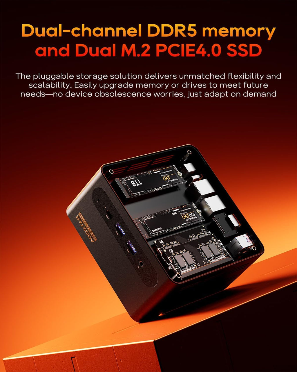 AOOSTAR G-FLIP AMD R7 H255 Mini Computer Without RAM/SSD/OS, MINI Gaming PC with 5 inch Touchscreen,2X DDR5 5600Mhz RAM Slots, 2X M.2 2280 NVME SSD Slots，Oculink/Dual USB4/2 x 2.5GB LAN