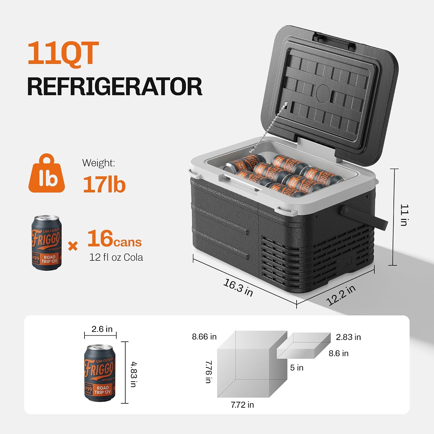 EKOJUCE 12 volt Car Refrigerator, 11 QT (10L) Electric Cooler, -4℉~68℉ Car Fridge, Car Freezer 12/24V DC & 100-240V AC, Portable Refrigerator for Outdoor, Truck, RV, Camping