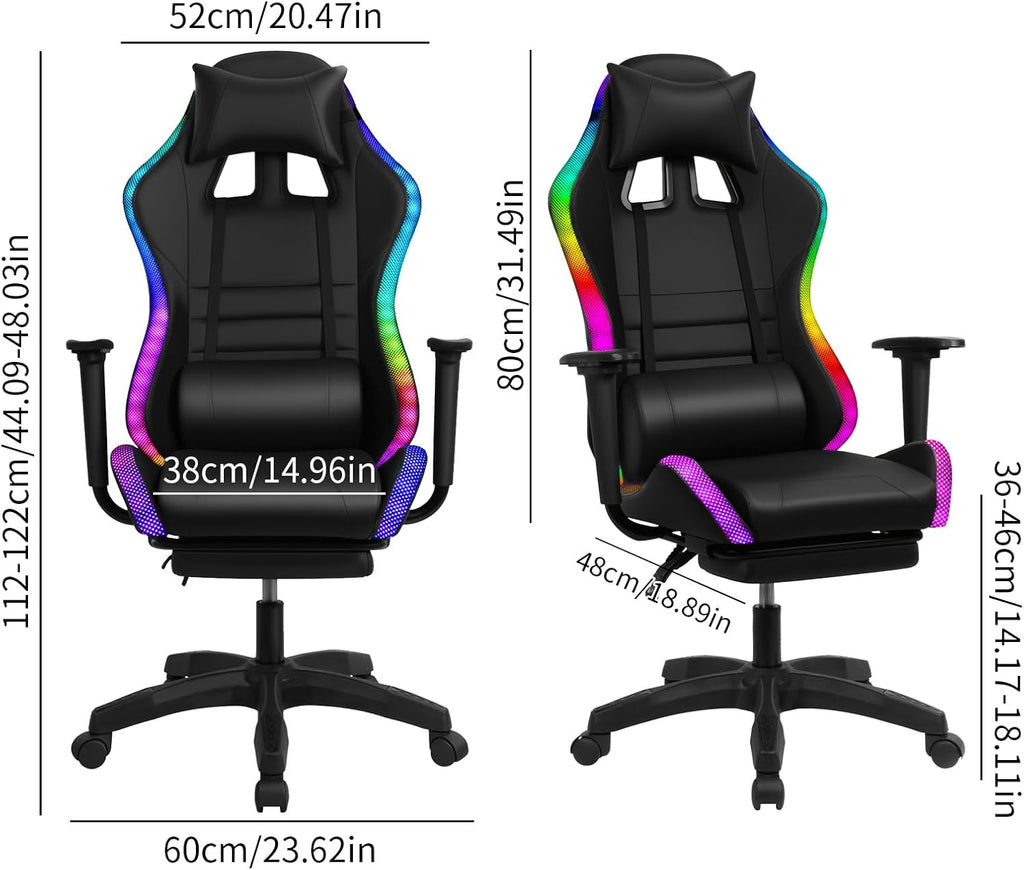 Gaming Chair with Bluetooth Speakers and LED Lights, Gamer Chair with Height Adjustable, Ergonomic Massage Computer Gaming Chair with Footrest, Video Game Chair with Lumbar Support for Adults