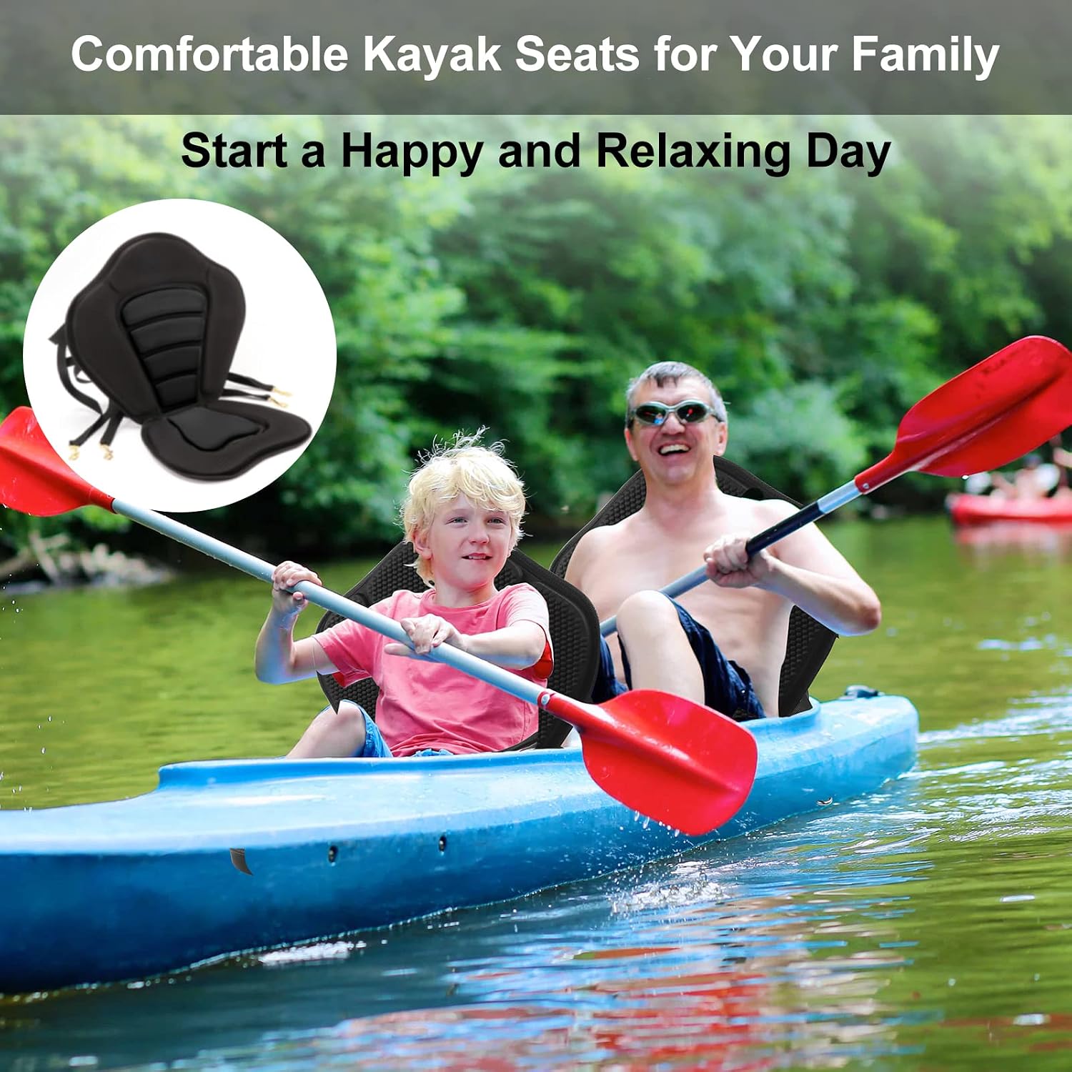 HLOGREE Kayak Seats - 1/2 Pck, Thicken Padded Seat Cushion with Back Support, Canoe & Ocean Sup Compatible