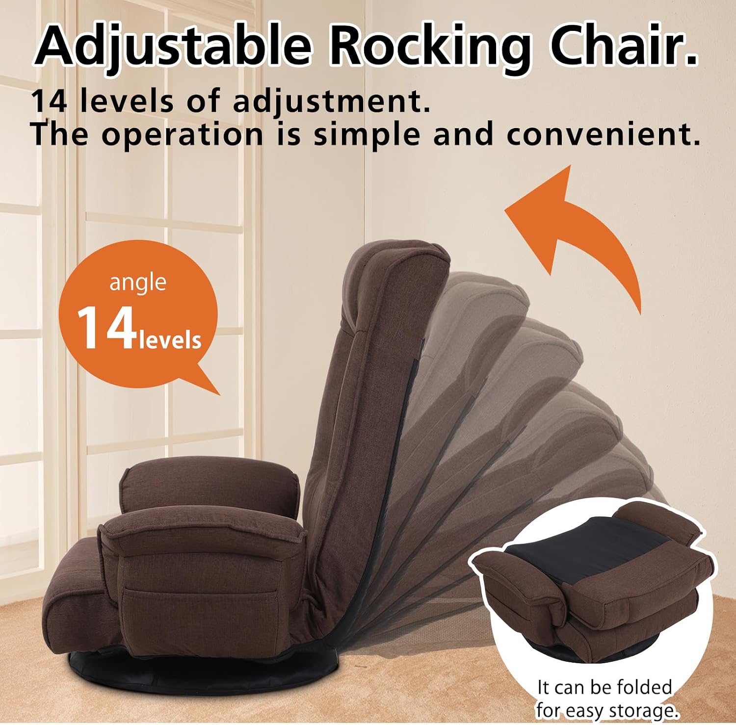 360 Degree Swivle Adjustable Floor Chair, Chaise Lounge Indoor, Folding Lazy Sofa with Armrests and Side Pocket Adults Gaming Chairs for Living Room, Bedroom Factory Price 201 (CO)