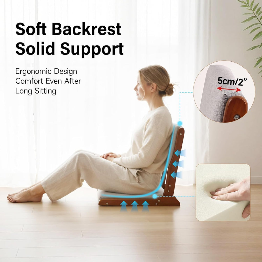 Tiita Floor Chair with Back Support, Foldable Meditation Tatami Chairs, Backrest Chair with Cushion, Living Room Chair Seat 4 Pack, Walnut Grey