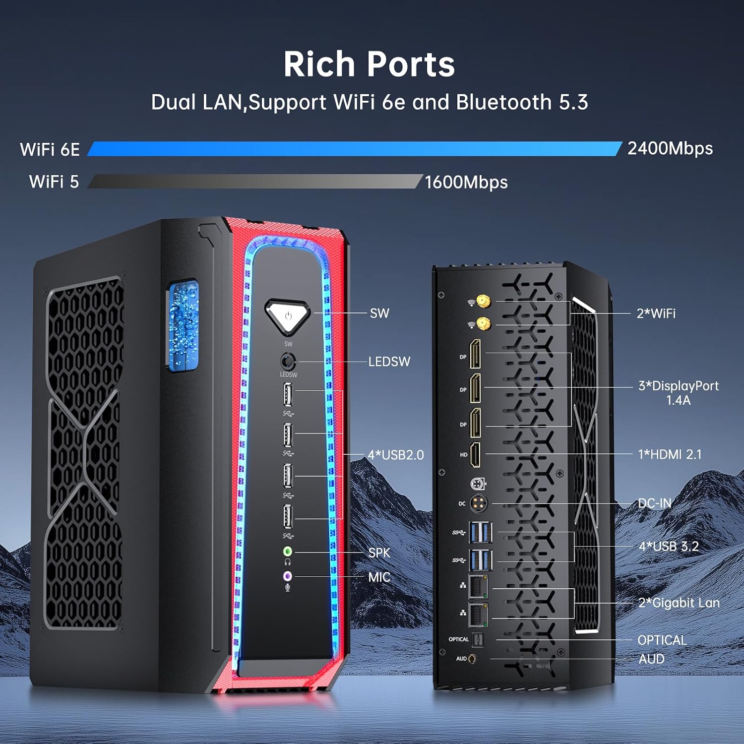 msecore Mini AI PC Liquid Cooled, 14th Gen Core i9-14900F with 64G DDR5 RAM 4T PCIE4.0 SSD Desktop Computer, RTX5070 12G, 8K, 1*HDMI, 3*DisplayPort, Optical, WiFi 6e, Windows 11 Pro
