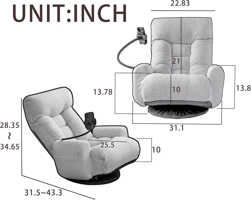Gaming Chair Floor Sofa, Gaming Lounge Chair with 14-Section Head & 3-Section Waist Adjustment, 360° Swivel & Spring Seat for Gaming, Napping, Reading, Dorm, Small Apartment (Beige)