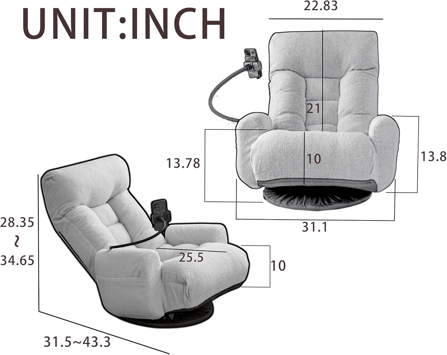 Gaming Chair Floor Sofa, Gaming Lounge Chair with 14-Section Head & 3-Section Waist Adjustment, 360° Swivel & Spring Seat for Gaming, Napping, Reading, Dorm, Small Apartment (Green)