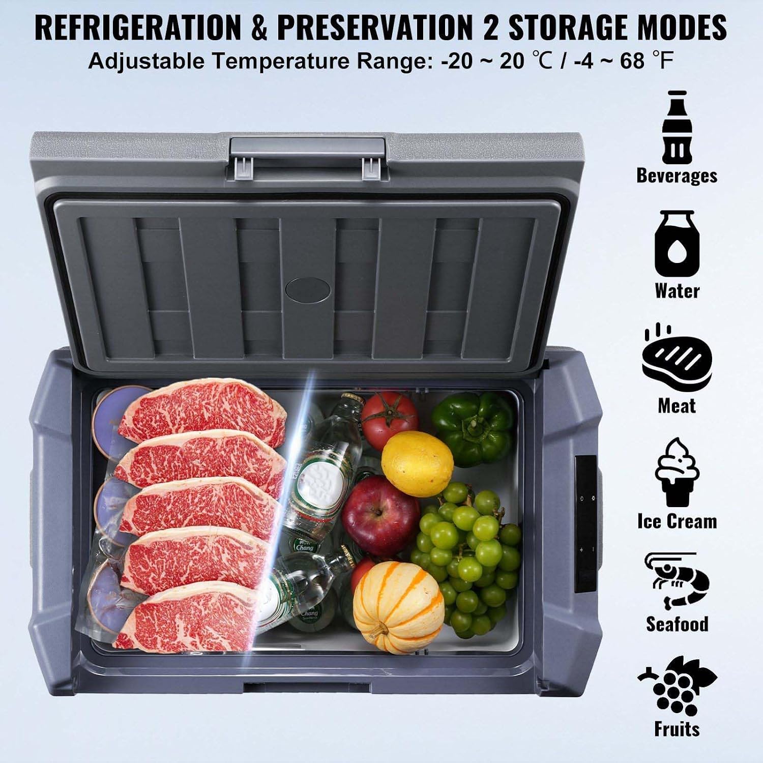 Portable Car Refrigerator Freezer 15L, Compressor 12V/24V & AC, Rapid Cooling, Single Zone, -20°C to 20°C, Quiet Operation for Road Trips, Camping & RV