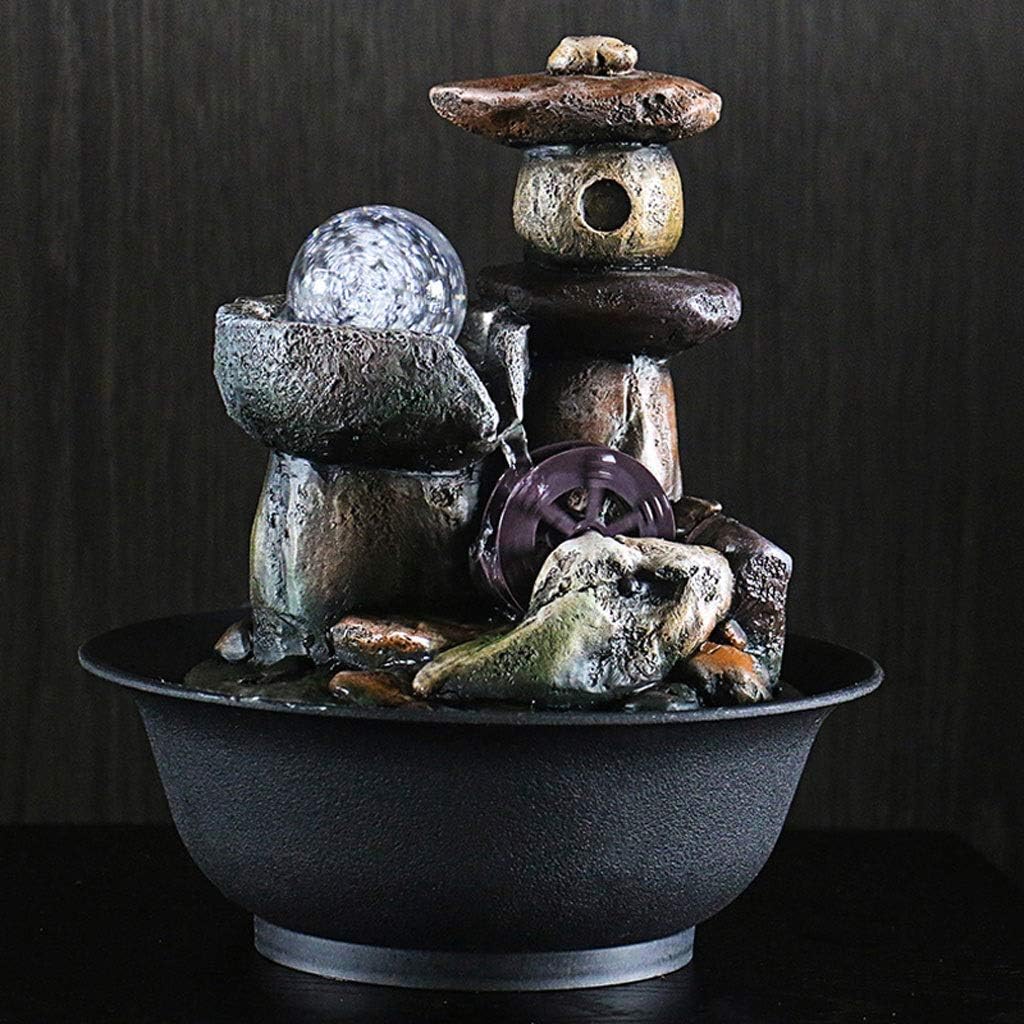 Water Fountain Desktop Ornament Stacked Rocks Water Fountain Decoration Cool Indoor Outdoor Portable Electric Tabletop Decorative Zen Meditation Waterfall Decor Kit W/Submersible Pump Zen Meditation