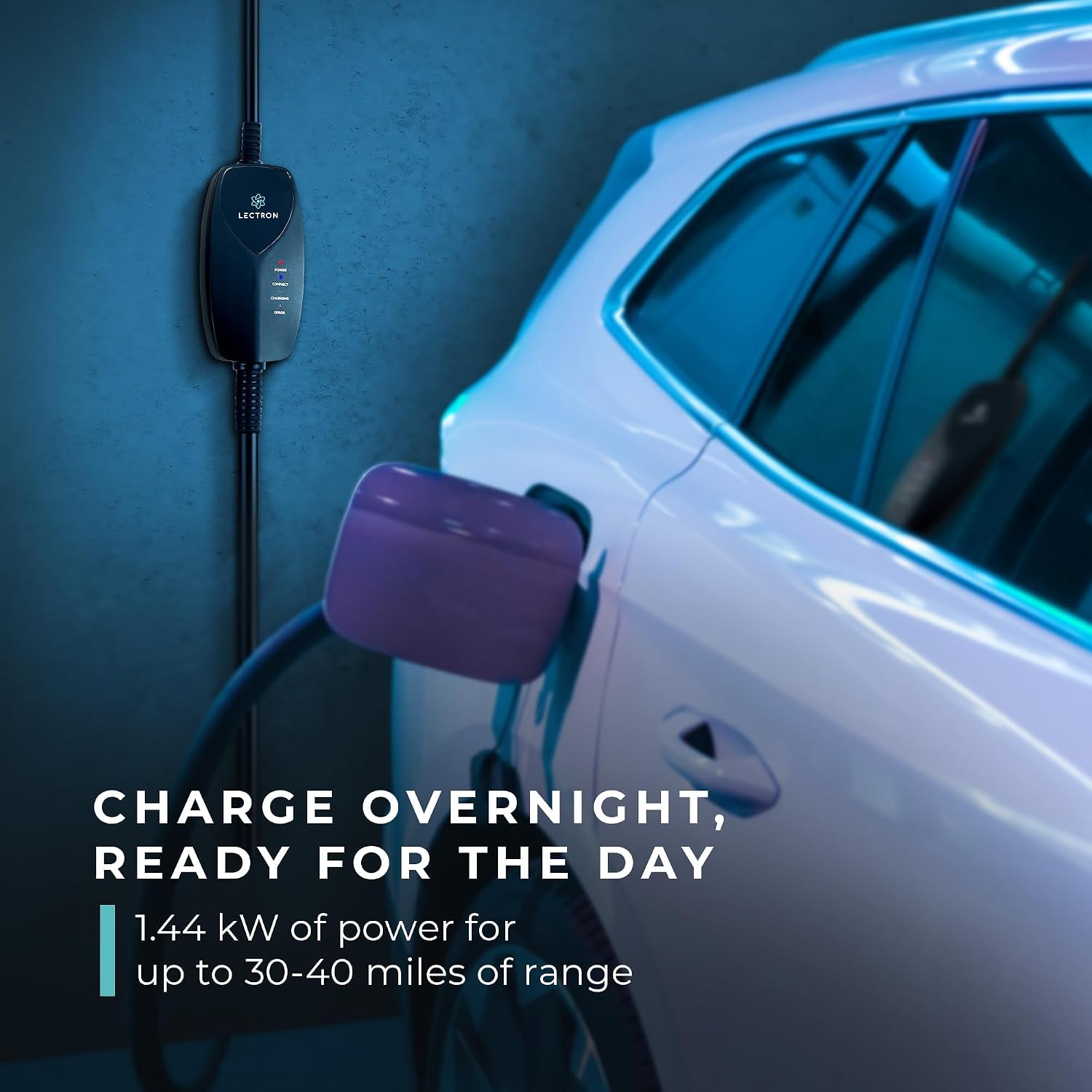 Lectron Portable Level 1 J1772 EV Charger with Wi-Fi/App Control - 12 Amp, 120V Portable Charger with NEMA 5-15 Plug, 16ft Charging Cable - for J1772 Electric Vehicles ONLY