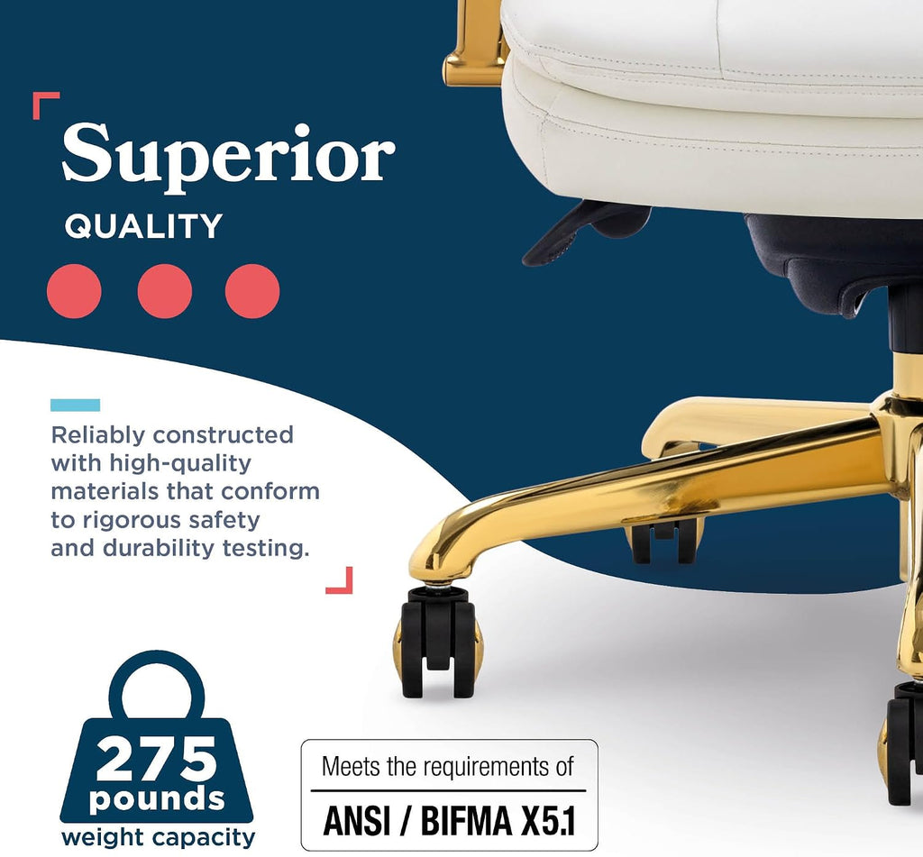 La-Z-Boy Sonata Ergonomic Bonded Leather Swivel Executive Chair, White and Gold (CCHR10014A)