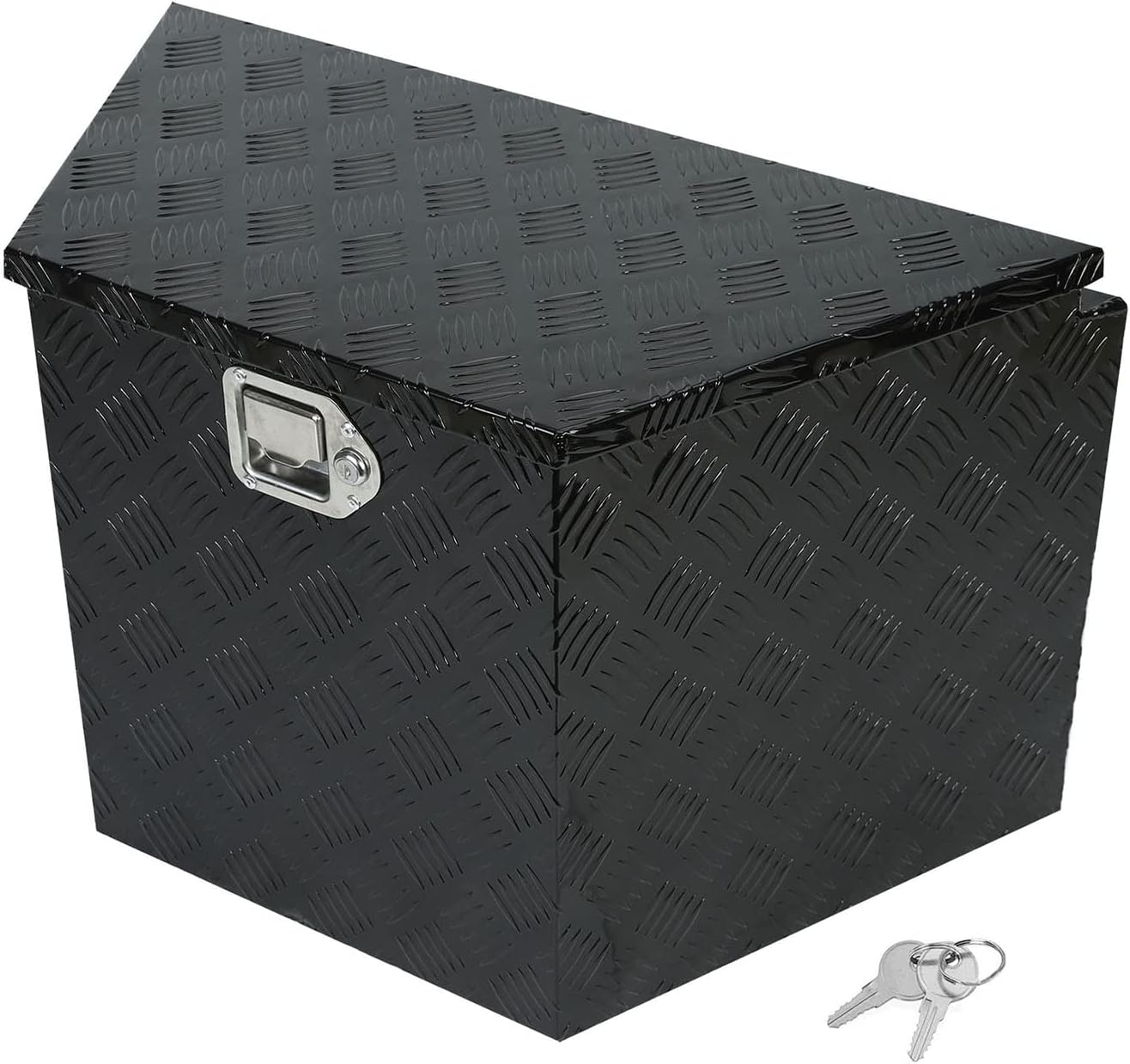 confote 28 Inch Heavy Duty Aluminum Stripes Plated Tool Box Pick Up Truck Bed RV Trailer Tongue Toolbox Waterproof Storage Organizer with Lock and Keys - 28.7 X 16.7 X 18.3 inch,Black