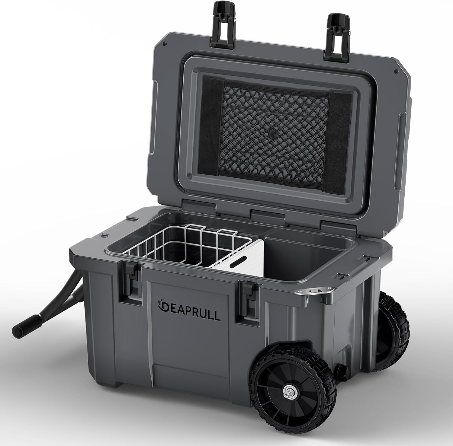 55 Quart Cooler with Wheels, Ice Chests Portable Camping Cooler Holds Ice up to 6 Days, Leak-Proof Outdoor Insulated Cooler with Handle, Cup Holders, Hard Cooler for Camping, Beach, Boat