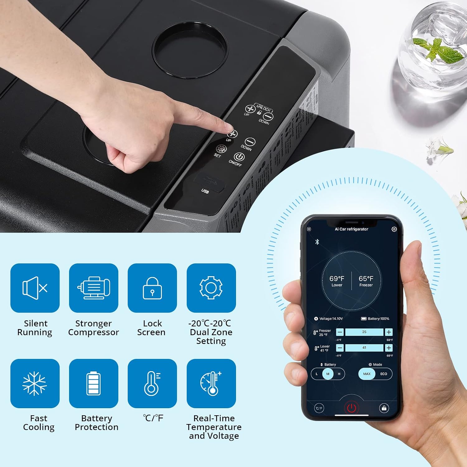 Portable Car Refrigerator/Freezer Electric Cooler Car Fridge, 12V Fridge for Car, 37 Quart -4℉-68℉ Portable Refrigerator for Home, Bar, Camping, Travel, Fishing, Outdoor