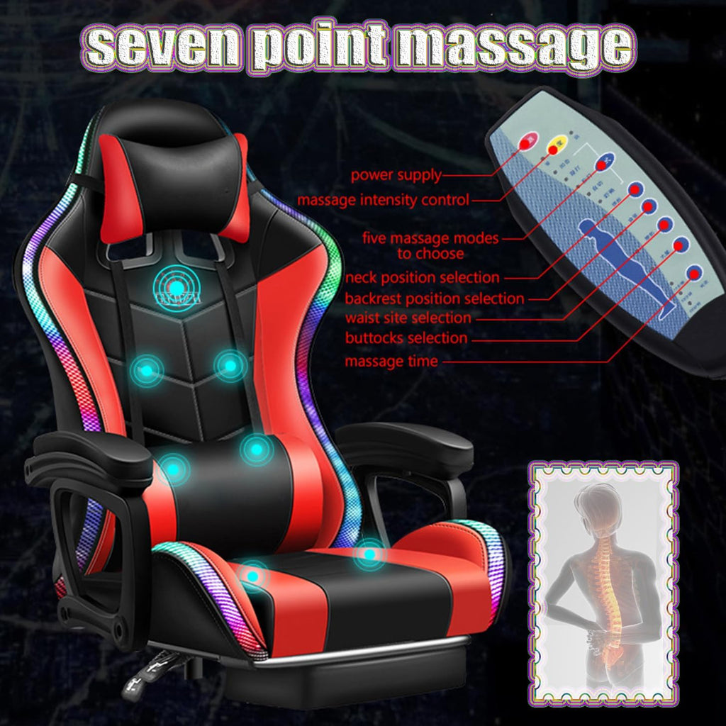 Gaming Chair with Bluetooth-Compatible Speakers and RGB LED Lights,Gamer Chair with Comfortable Cushion, Lumbar Support, Linkage Armrests,Ergonomic Massage Computer Chair for Gamer, Kids, Stu