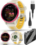 Garmin Forerunner 570 42mm Advanced GPS Running & Triathlon Smartwatch, AMOLED Display, Training & Recovery Features, Raspberry Aluminum w/Translucent Bone/Mango Band w/ Wearable4U PowerBank Bundle